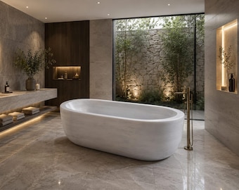 Hand Carved Carrara Oval Bathtub, Natural Stone Bathtub, Hand Carved Freestanding Tub, Luxury Spa Soaking Tub, Custom Bathroom Bathtub