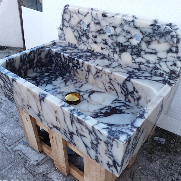 Calacatta Viola Marble Sink, Wall Mount Sink, Bathroom Sink Backsplash, Farmhouse Sink, Kitchen Sink, Powder Room Sink, House Sink, Sink
