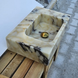 Ready To Ship, In Stock, Calacatta Gold Marble Sink, Powder Room Sink, Calacatta Gold Sink, Wall Mount Sink, Bathroom Sink,Small Marble Sink
