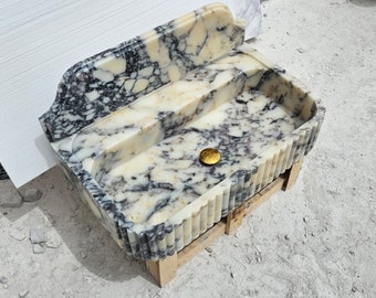 Calacatta Viola Marble Sink, Farmhouse Marble Sink, Wall Mount Sink, Calacatta Sink, Marble Sink, Modern Bathroom Sink, Fluted Marble Sink