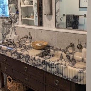 Calacatta Viola Marble Double Integrated Sink, Wall Mount Sink, Sink with Marble Countertop, Bathroom Sink, Calacatta Marble Sink, Sink