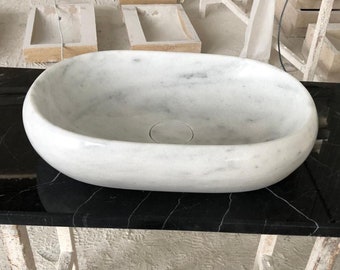 Carrara Marble Vessel Sink: Natural Stone Bathroom Decor