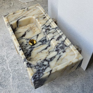Calacatta Viola Antikes Marmor Waschbecken, Gästeglasur Waschbecken, Wand Waschbecken, Calacatta Waschbecken, Bauernhaus Waschbecken, Waschbecken im Bad, Küchenspüle