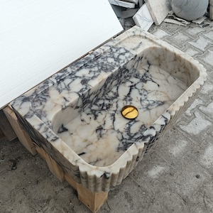 Calacatta Viola Marble Sink, Wall Mount Sink, Grooved Front Sink, Round Corner, Calacatta Sink, Bathroom Sink, Sink, Powder Room Sink