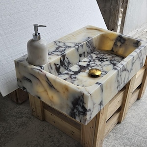 Klaar voor verzending, op voorraad, Calacatta-altvioolmarmeren gootsteen, damestoilet, wastafel wandmontage, gootsteen Calacatta, gootsteen boerderij, marmeren gootsteen, gootsteen