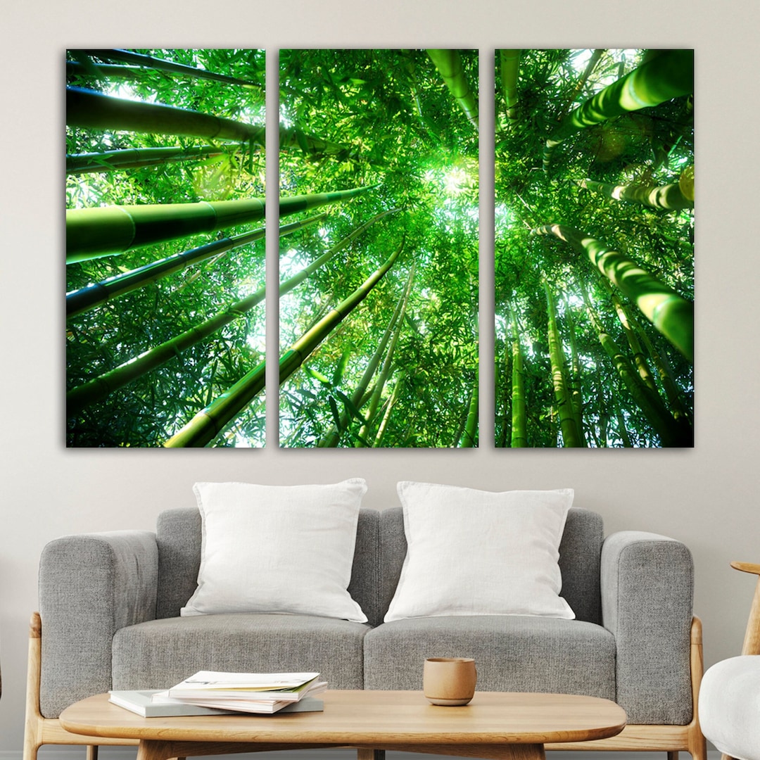 Bamboo Forest Wall Art, Tryptic Bamboo Forest Wall Art, Multi Panel