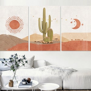 Sun and Moon Wall Art Set of 3 Boho Desert Wall Art Boho Sun - Etsy