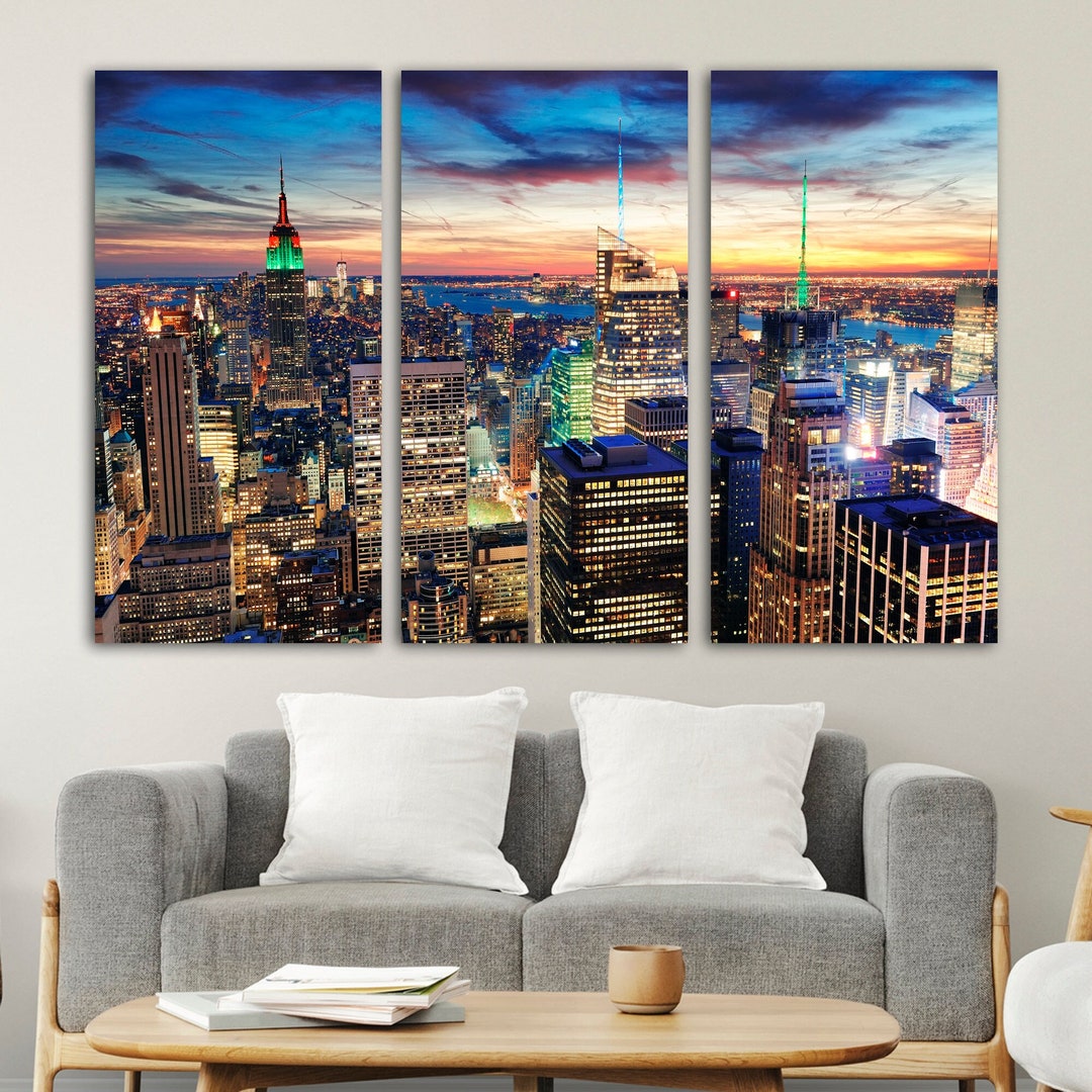 New York Skyline Wall Art, Sunset in NY Skyline Canvas Wall Art, 3