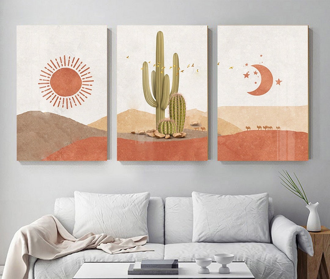 Sun and Moon Wall Art Set of 3 Boho Desert Wall Art Boho Sun - Etsy