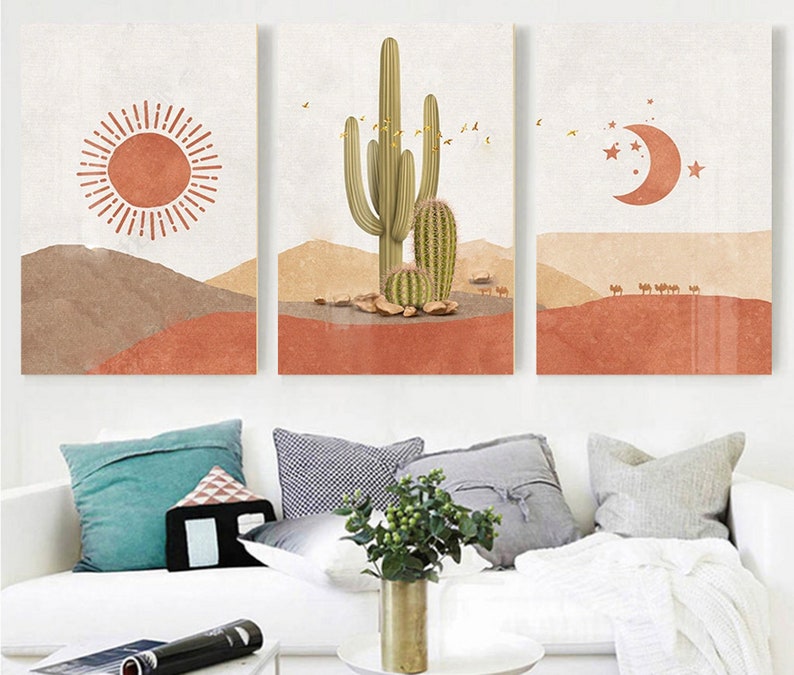 Sun and Moon Wall Art Set of 3 Boho Desert Wall Art Boho Sun - Etsy