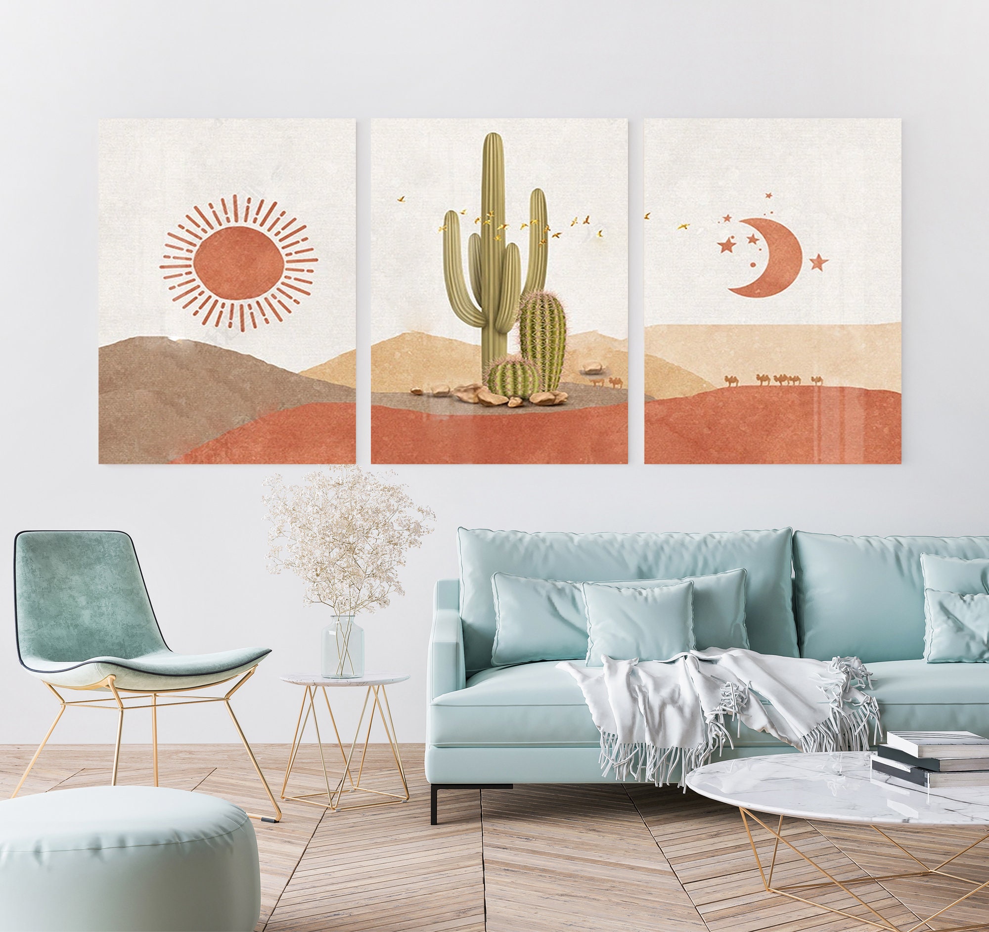 Sun and Moon Wall Art Set of 3 Boho Desert Wall Art Boho Sun - Etsy