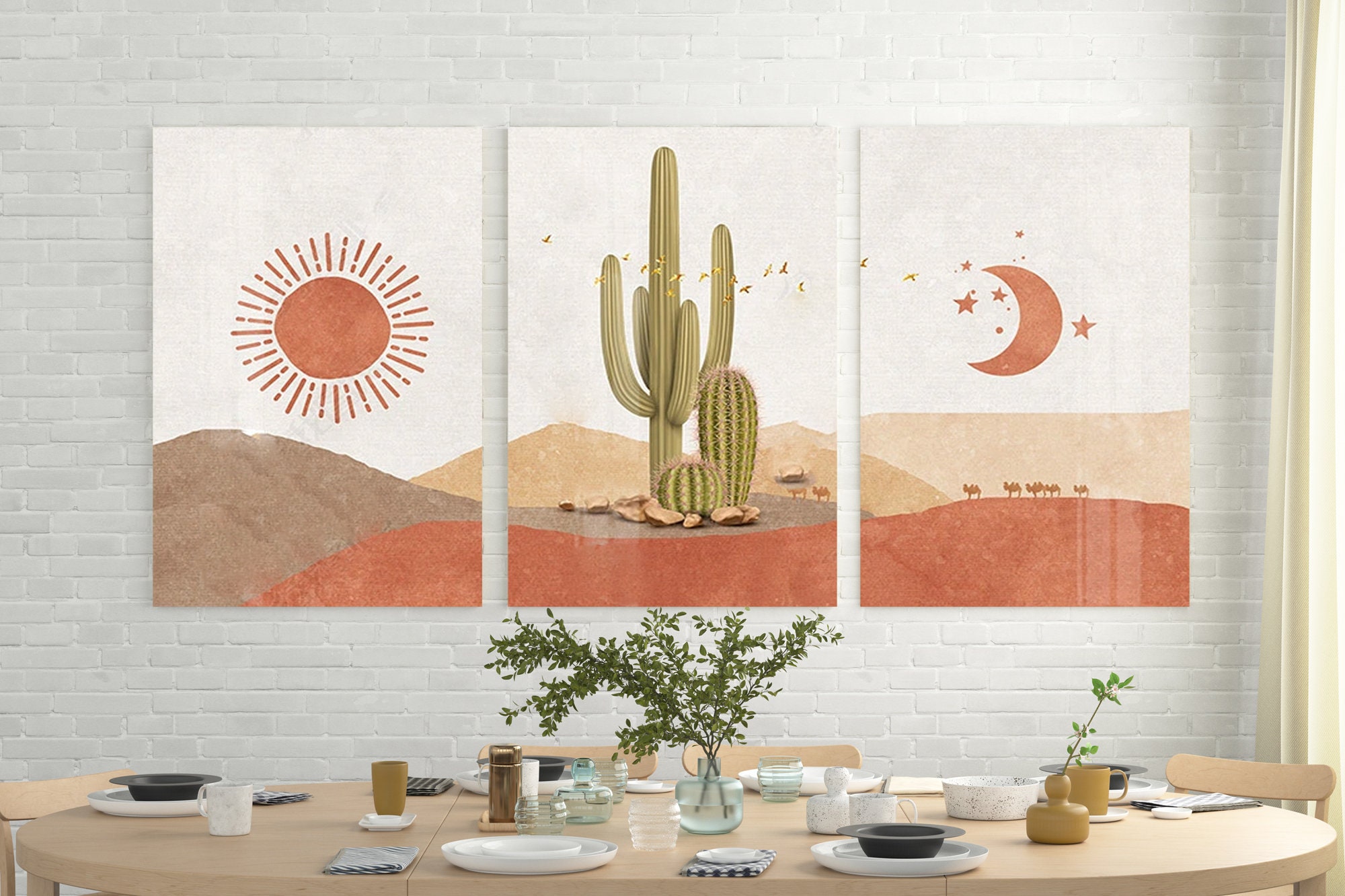 Sun and Moon Wall Art Set of 3 Boho Desert Wall Art Boho Sun - Etsy