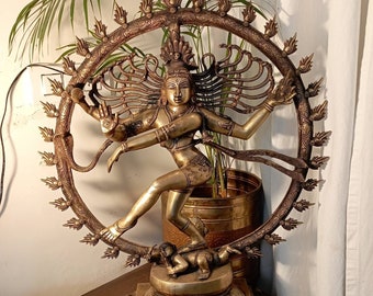 Lord Shiva Dancing Natraja Nataraja Standbeeld Messing Natraj standbeeld 81 cm Messing Dancing Shiva, Groot formaat Binnen buiten Natraja standbeeld