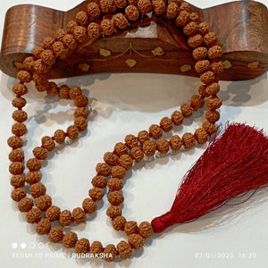 Natural Rudraksha 8mm knotted Prayer beads mala necklace 108 +1 Beads - Meditation - Buddhist Tibetan mala -Pure Rudraksha beads