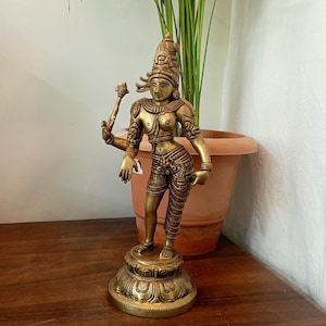 Brass Ardhanarishvara Statue: Shiva-Shakti Murti, 13 Inch
