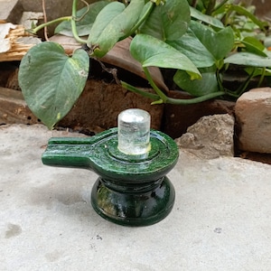 Green Jade Yoni Base Crystal shivling, sphatik Shiva Lingam, Banlingam, Shivalingam for home, pooja Idols, prayer statue, Spiritual Home Dec