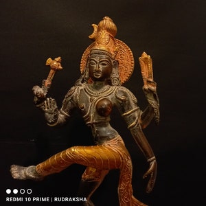 Ardhanarishvara Statue in Brass, 12&quot; Inch Big Brass Dancing Ardhnareshwar Idol, Half Shiva Half Parvati Figure, Large Shiva-Shakti Murty