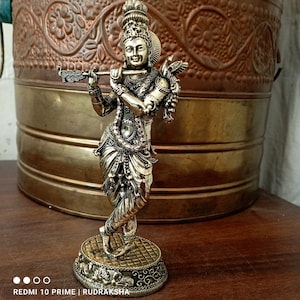 Brass Krishna Statue | 16.CM Brass Lord Krishna Idol | Religious | Home | office|Entrance Decor | House warming gift | Temple