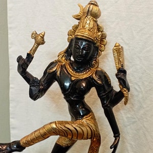 Ardhanarishvara Statue in Brass, 12&quot; Inch Big Brass Dancing Ardhnareshwar Idol, Half Shiva Half Parvati Figure, Large Shiva-Shakti Murty