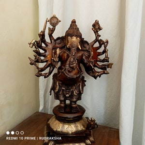 Sixteen-Armed Vira-Ganesha Brass Statue  Handmade Gift Ganesha Statue, Ganapati, Vinayaka. Hindu God of good  success & new House