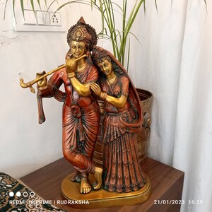 Radha Krishna Statue Brass, 61CM Radha Krishna Idols for Home Temple, Goddess Radha Lord Krishna Hindu Divine Couple, RadheKrishna Figurine