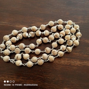 Silver Tulsi Necklace - Neutral  - Brown  Medium  Handmade Hare Krishna Neck Beads - Tulasi Choker - Kanti Mala 7.MM