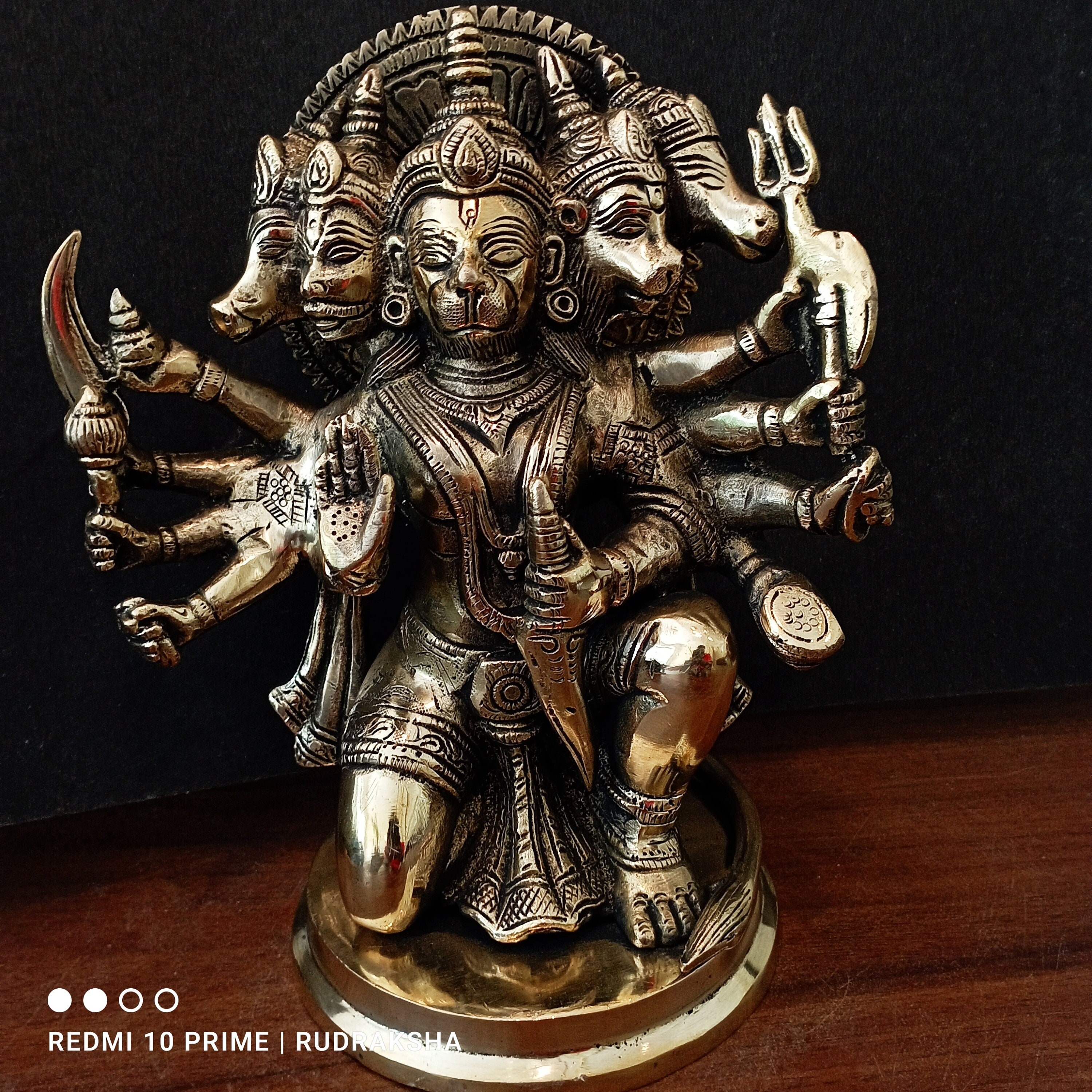 Brass Panchmukhi Hanuman Statue, 24 Cm Big Five Face Lord