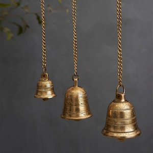 Ghanta Brass Hanging Bell, Hanging Decor, Chain for Home Temple, Door, Hall, Porch Or Balcony; Decor Gift Chain Length 18.inches