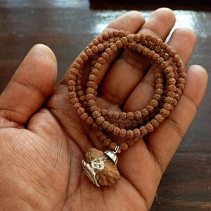 1 Mukhi Indian Half Moon Shaped Rudraksha.bead chain necklace fabulous unisex silver jewel-Lab Certified With  Spiritual Gifts, One mukhi