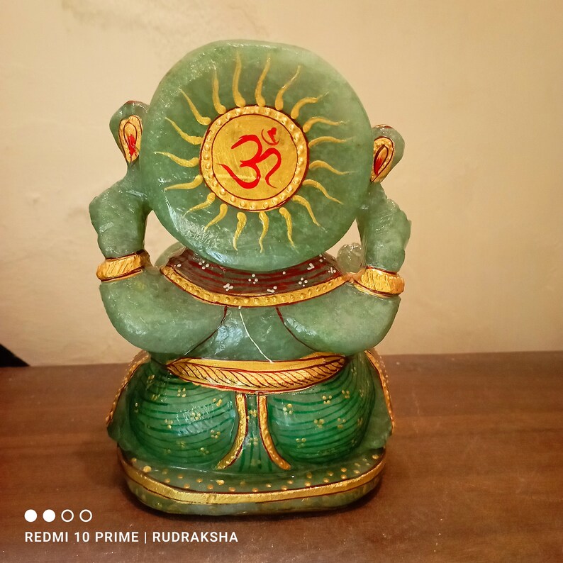 Home Decor Ganesha Statue, Lord Ganesha Idol in Green Jade, Natural