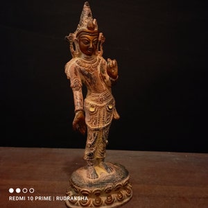 Green Tara Statue, 7.5&quot; Inch Goddess Tara Idol, Female Buddh Tara Figure Holding the Stems of Lotus & Utpala Flower Her Hands