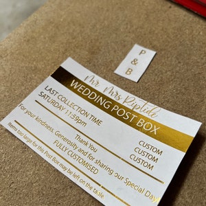 Hochzeitskarte-Briefkasteneinsatz - vollständig für Sie angepasst - Briefkasten auf der Vorderseite - schwarzer Tinten- / Farb- oder Goldfoliendruck