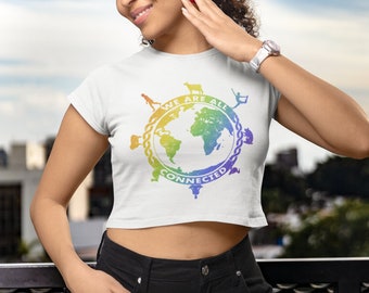 We Are All Connected Crop Top • Colorful Planet Earth Design • Beautiful Comfy Yoga Mindful Meditation Graphic Apparel