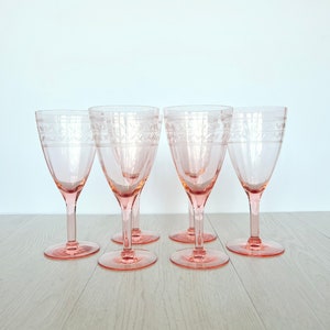 Vintage Pink Depression Glass Stemware | Set of 6