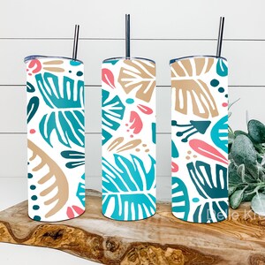 Boho-style Multicolored Monstera Le, Straight or Tapered Skinny Tumbler 20 & 30 oz, Wrap Sublimation Design, PNG Digital Download