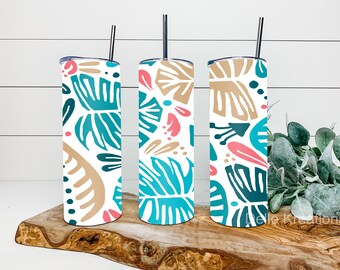 Boho-style Multicolored Monstera Le, Straight or Tapered Skinny Tumbler 20 & 30 oz, Wrap Sublimation Design, PNG Digital Download