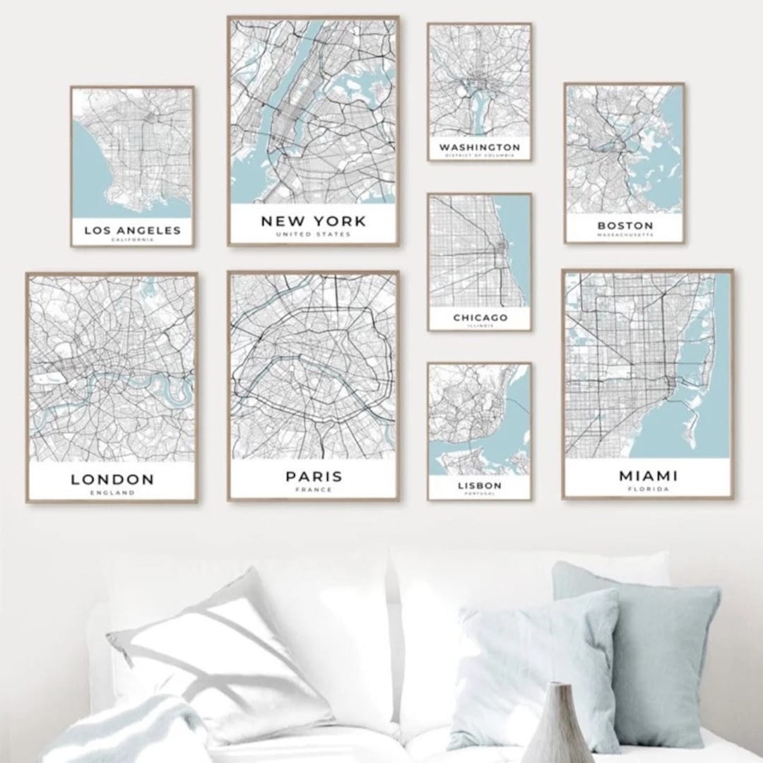 Printed Canvases Wall Theme Maps Major Cities of the World Etsy