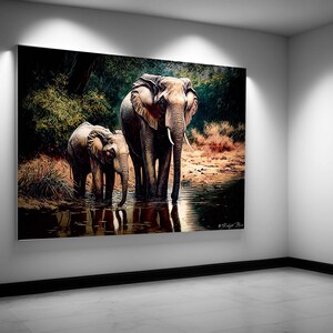 Indian Elephants Colorful Digital Animal Print Colorful Elephant Art Hindustan Elephant Art Colorful Elephant family Print image 3