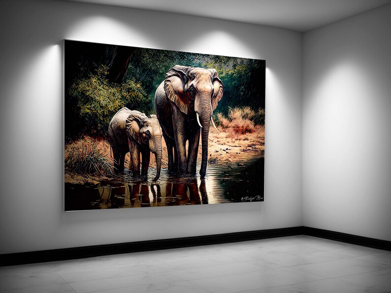 Indian Elephants Colorful Digital Animal Print Colorful Elephant Art Hindustan Elephant Art Colorful Elephant family Print image 3