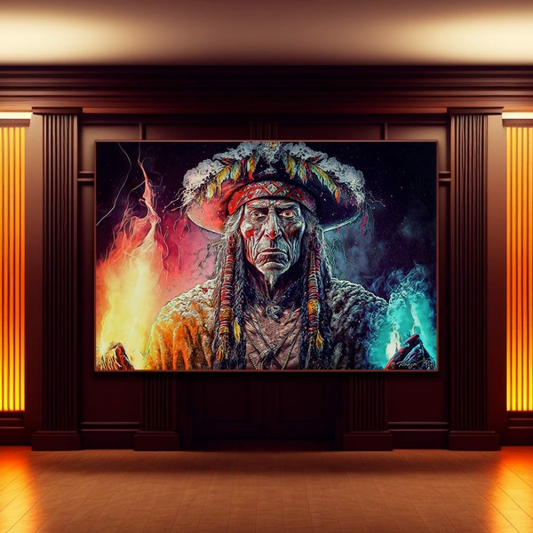 Medicine Man | Colorful Digital Print | Colorful Shaman Art | Indigenous Healer Art | Colorful Medicine Man Print