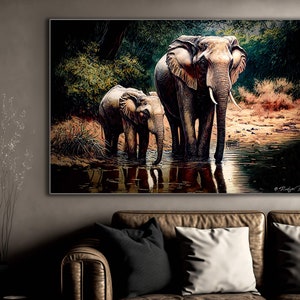 Indian Elephants Colorful Digital Animal Print Colorful Elephant Art Hindustan Elephant Art Colorful Elephant family Print image 5