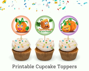 Printable Spookley The Square Pumpkin Cupcake Topper