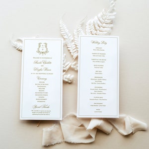 Modèle de programme d'écusson de mariage avec couronne botanique - carte imprimable avec monogramme, carte d'église classique avec logo, téléchargement numérique, ISLA