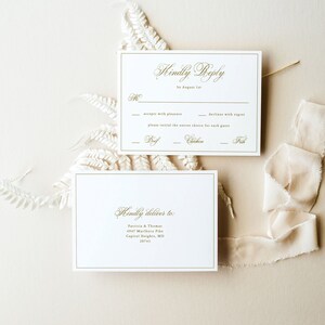 Modello per biglietto RSVP - Biglietto di risposta per matrimonio classico, cartolina di invito modificabile con elegante carattere corsivo, icone per la scelta del pasto, ISLA