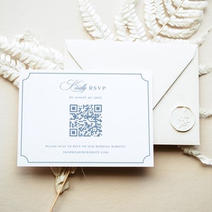 Qr Code Rsvp Kartenvorlage - Vintage Rahmen Hochzeitsantwortkarte, bearbeitbare Beilagekarte mit eleganter Schreibschrift, digitaler Download, ANET
