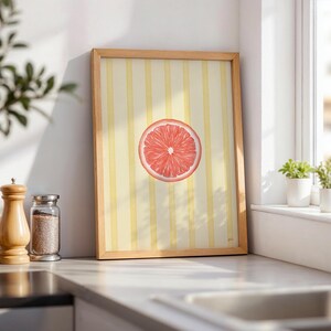 Grapefruit Citrus Art Print - Bright Grapefruit Decor, Summer Vibes Wall Art, Citrus Series Art, Kitchen Wall Poster, Gift for Fruit Lovers