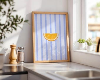 Impressão de arte cítrica laranja - decoração laranja brilhante, arte de parede com vibrações de verão, arte da série cítrica, pôster de parede de cozinha, arte de cozinha laranja