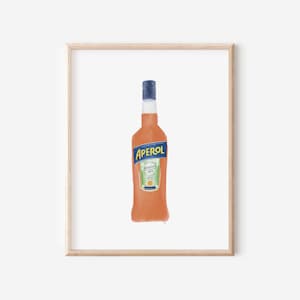 Wydruk na butelce Aperol, plakat z nadrukiem Aperol, sztuka na wózku barowym, unikalna sztuka ścienna, oryginalny wystrój, oryginalna ilustracja, butelki Aperol