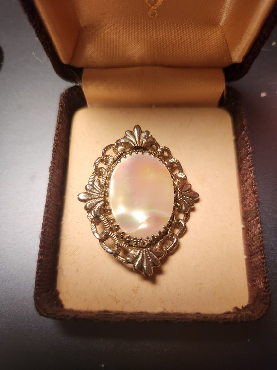 1970s Whiting and Davis Mother of Pearl brooch