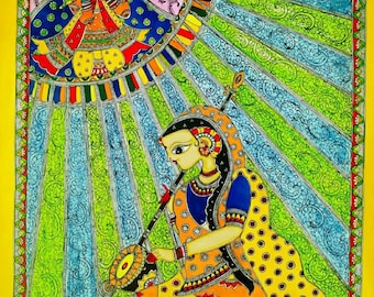 Mira Bai hand-painted madhubani painting